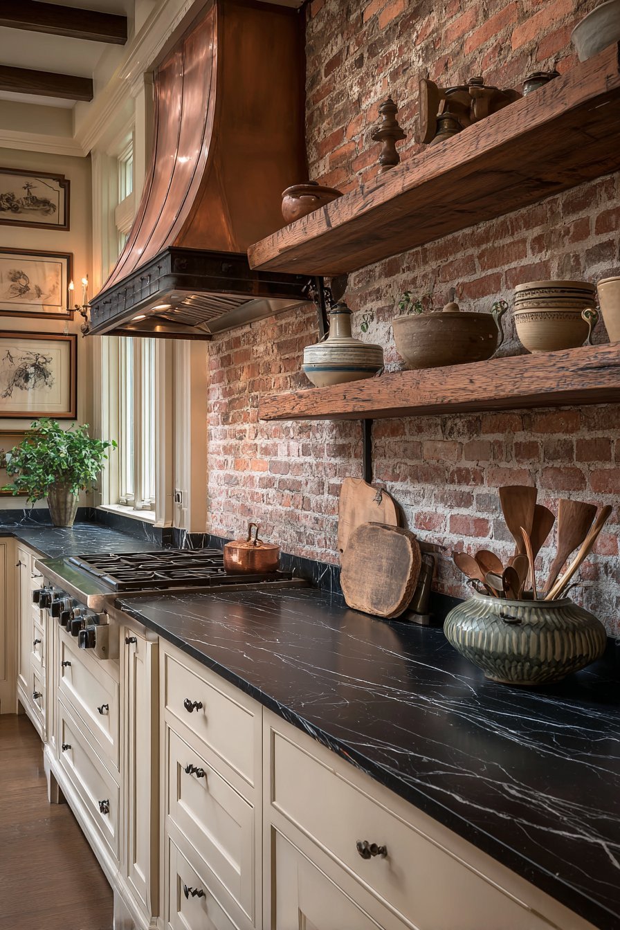 Rustic Brick Accent Wall Kitchen