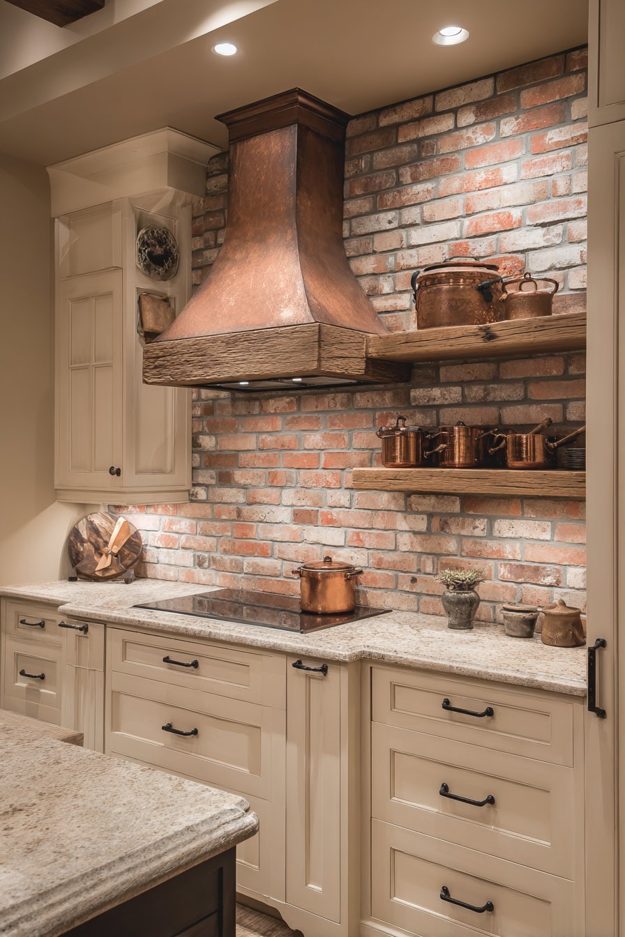 Rustic Brick Accent Wall Kitchen