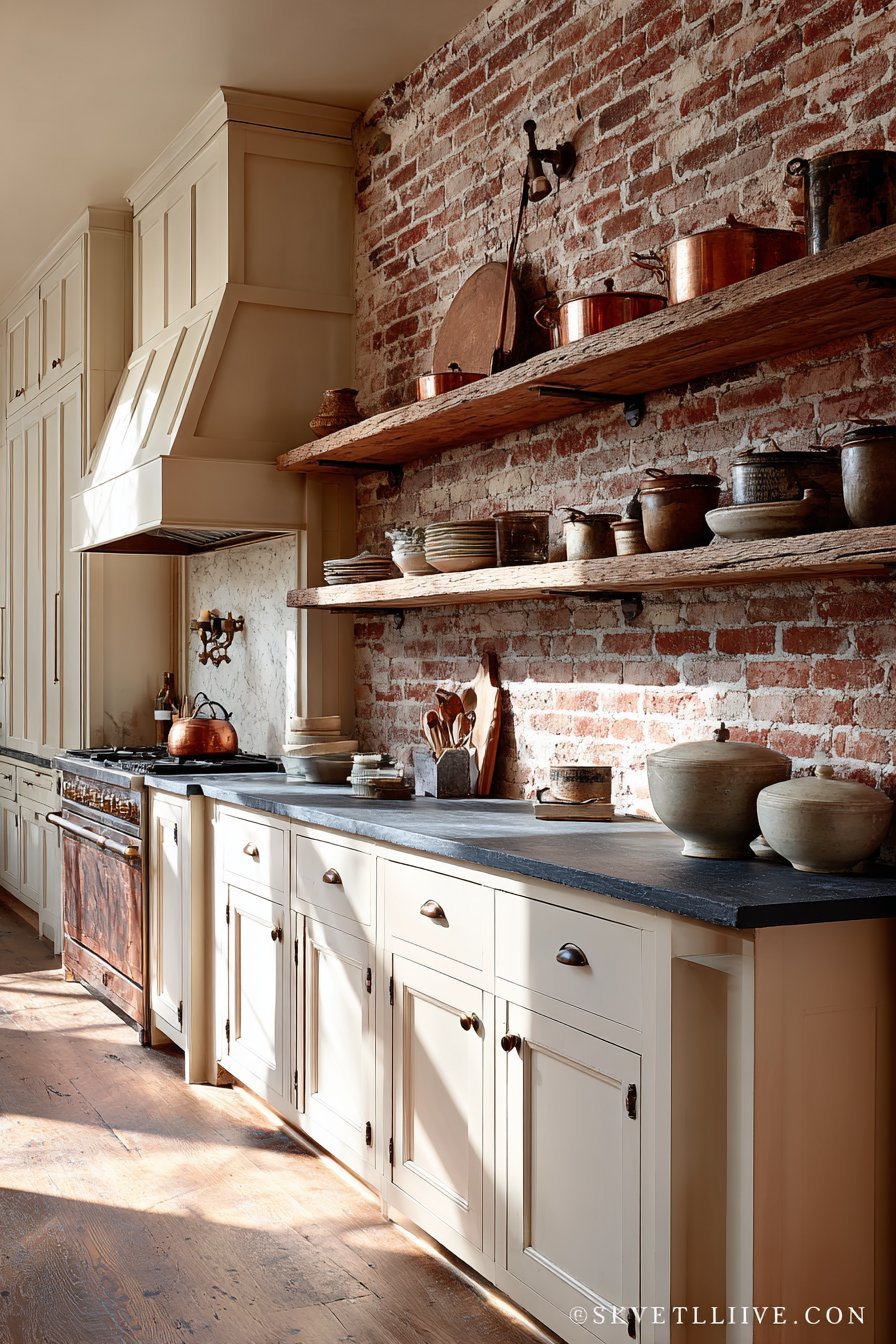Rustic Brick Accent Wall Kitchen