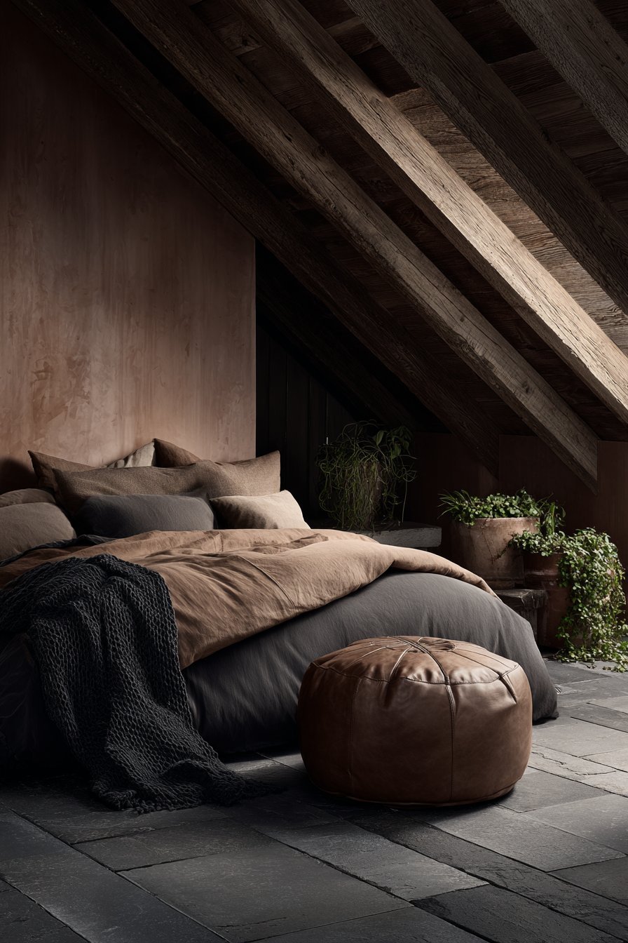 Reclaimed Beam Ceiling with Terracotta