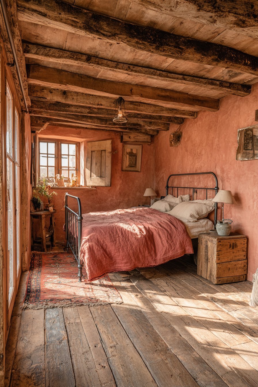 Rustic Exposed Beams with Clay Paint