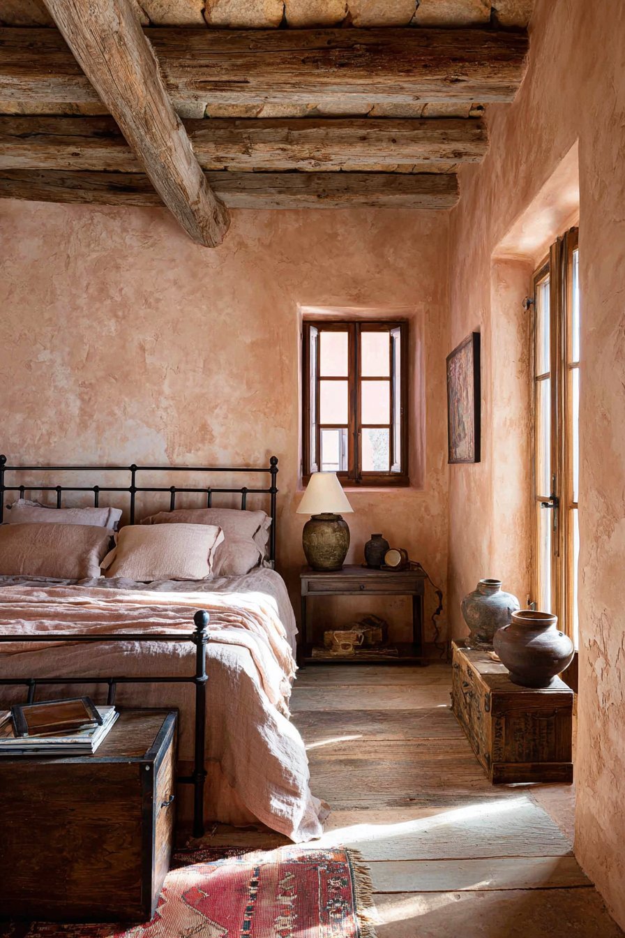 Rustic Exposed Beams with Clay Paint
