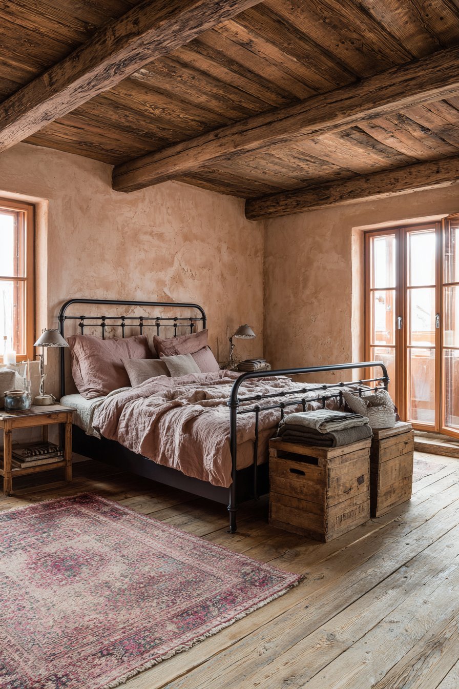 Rustic Exposed Beams with Clay Paint
