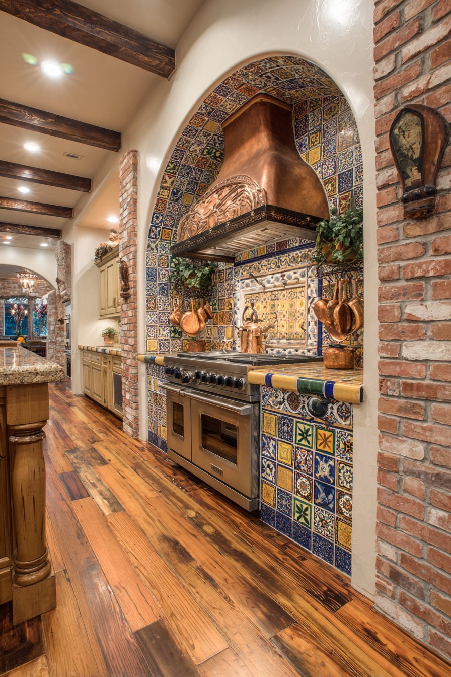 Arched Cooking Alcove with Patchwork Tiles