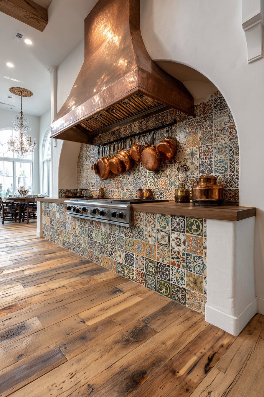 Arched Cooking Alcove with Patchwork Tiles