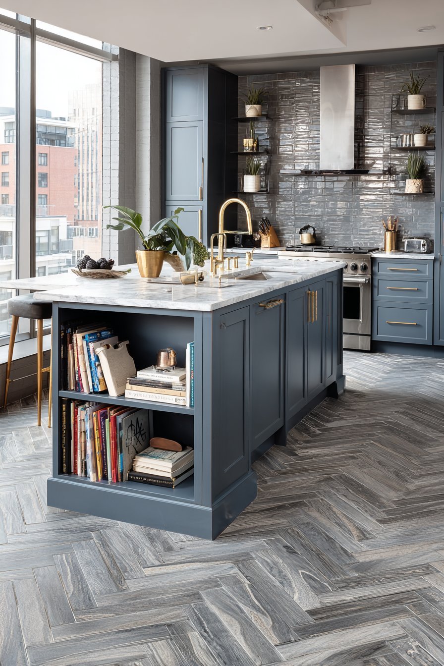 Sophisticated Grey-Blue with Brass Accents