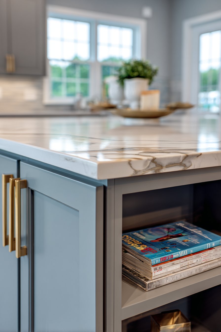 Sophisticated Grey-Blue with Brass Accents