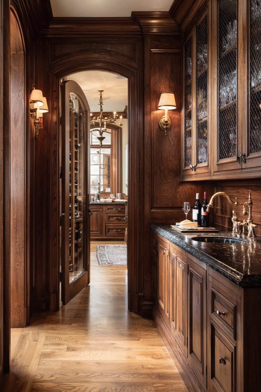 Mahogany Butler's Pantry With Wine Storage