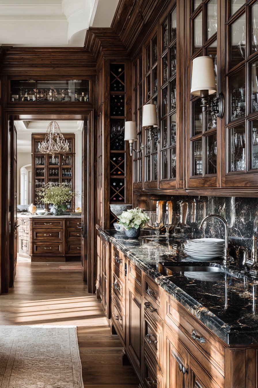 Mahogany Butler's Pantry With Wine Storage