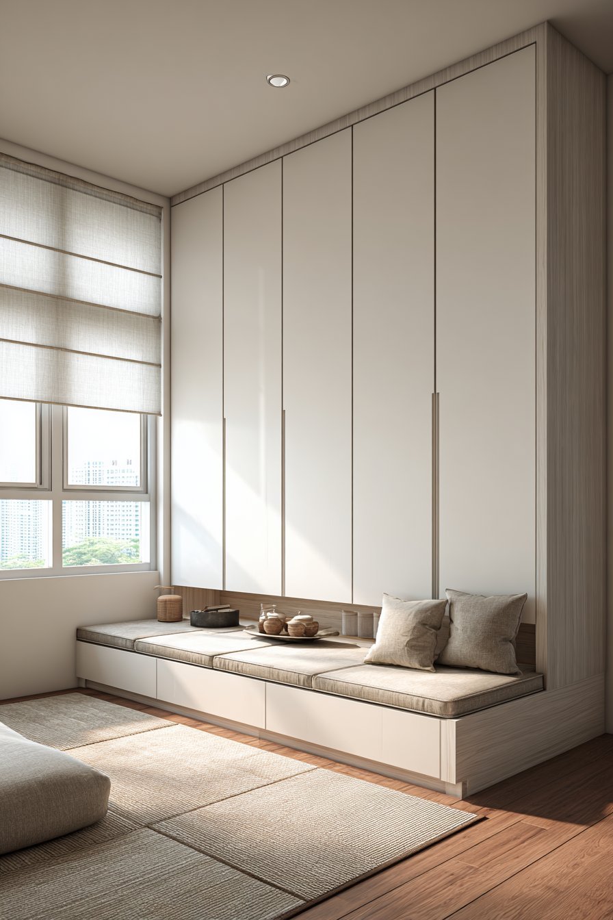 Japandi Zen Minimalism with Pale Wood Grain