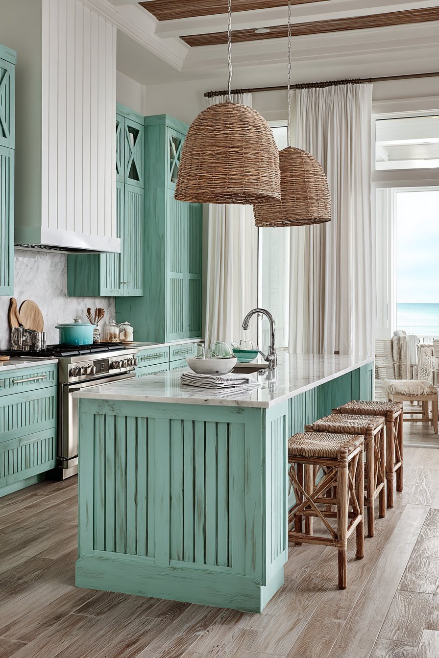 Relaxed Coastal Seafoam Kitchen