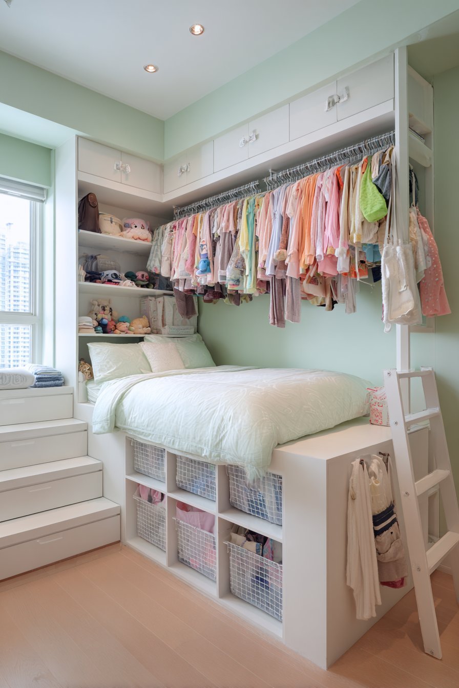 Raised Platform Bed Storage System