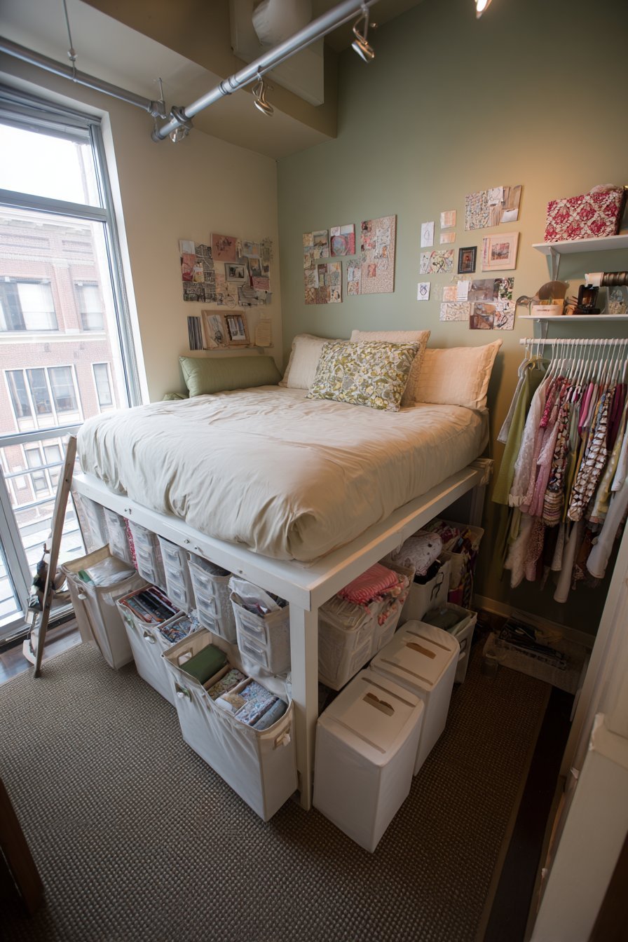 Raised Platform Bed Storage System