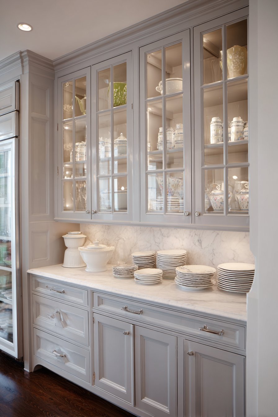 Dove Grey Glass-Front Cabinet Display