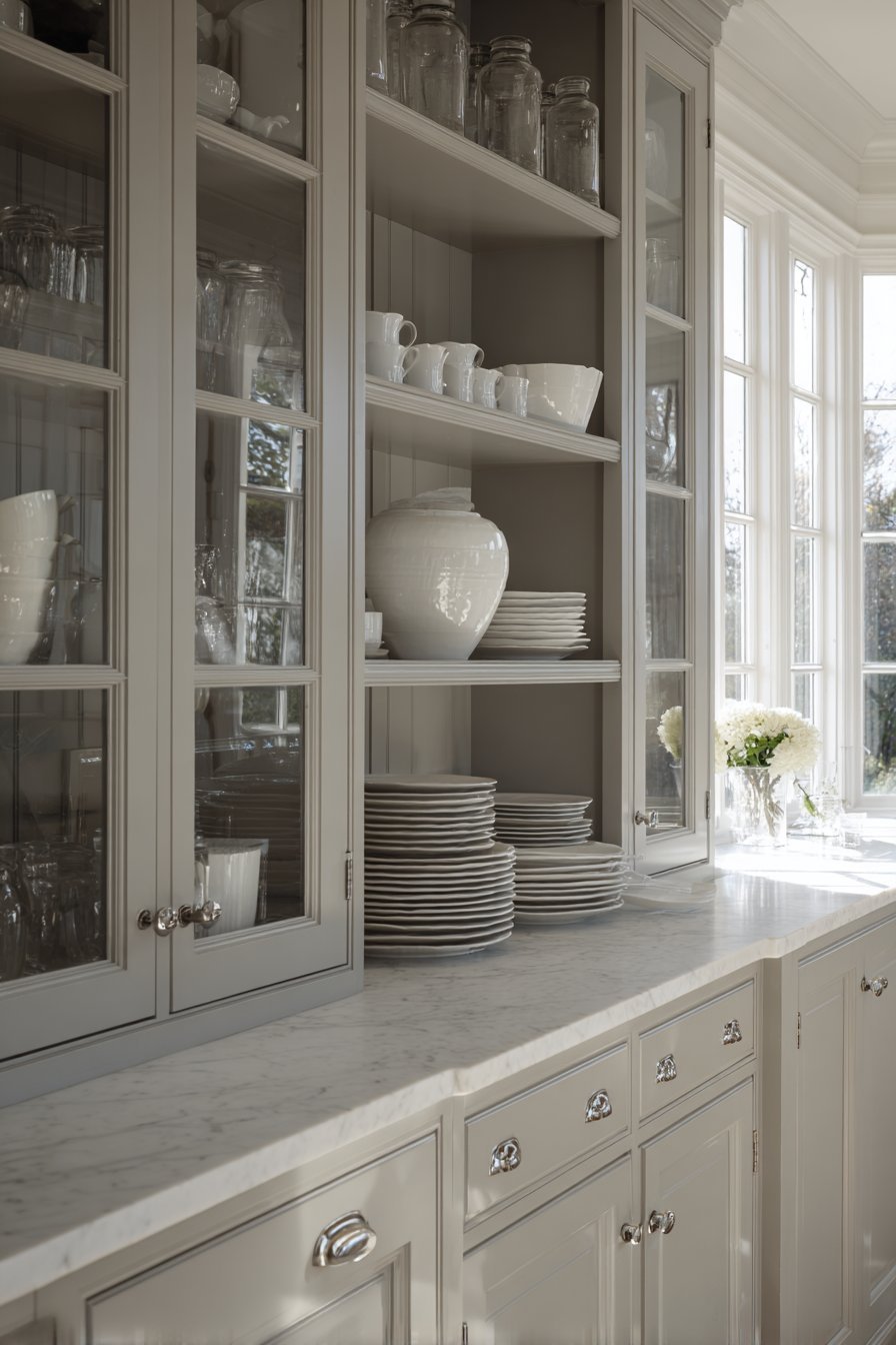 Dove Grey Glass-Front Cabinet Display