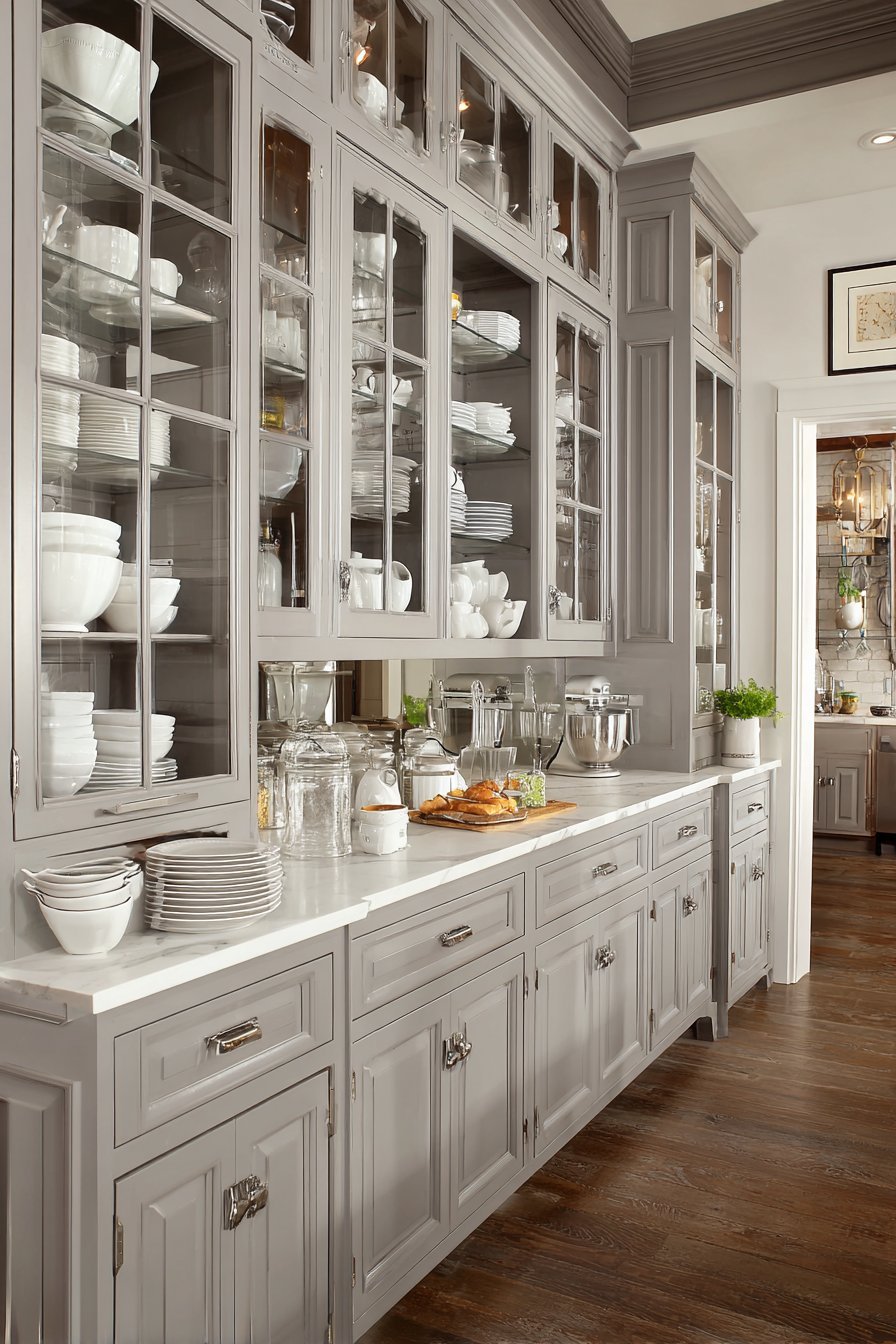 Dove Grey Glass-Front Cabinet Display