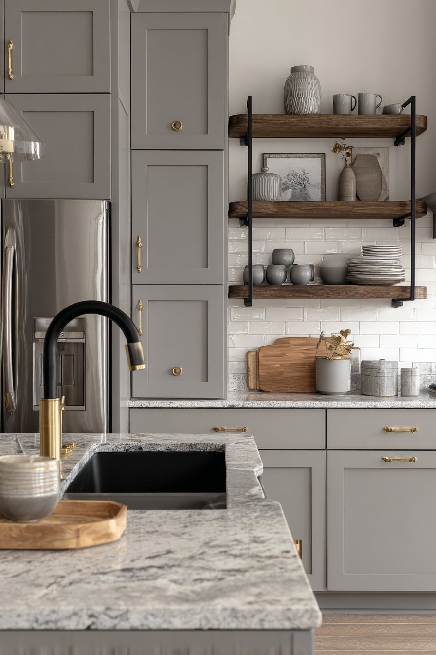 Mixed Metal Grey Kitchen Design
