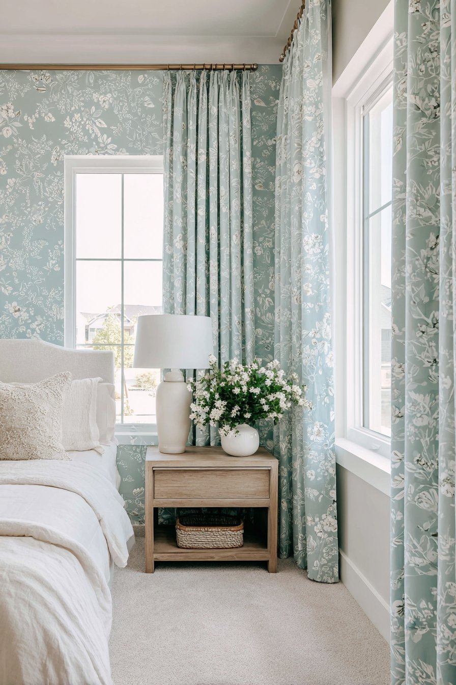 Botanical Light Blue Wallpaper Design