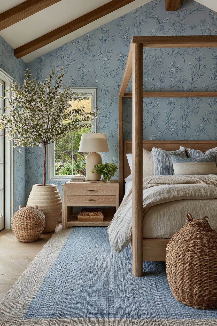 Botanical Light Blue Wallpaper Design