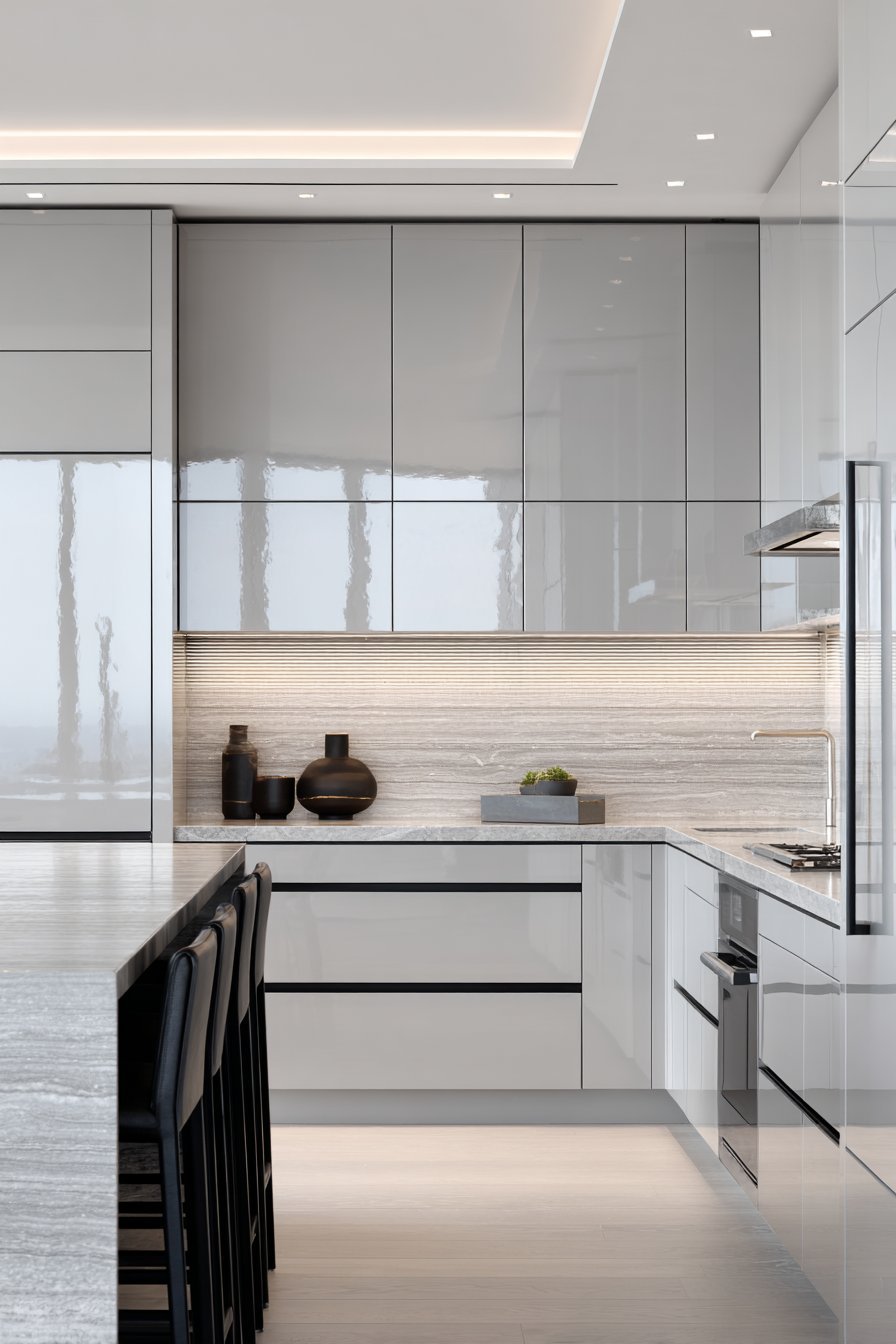 Minimalist Frameless Grey with Integrated Appliances