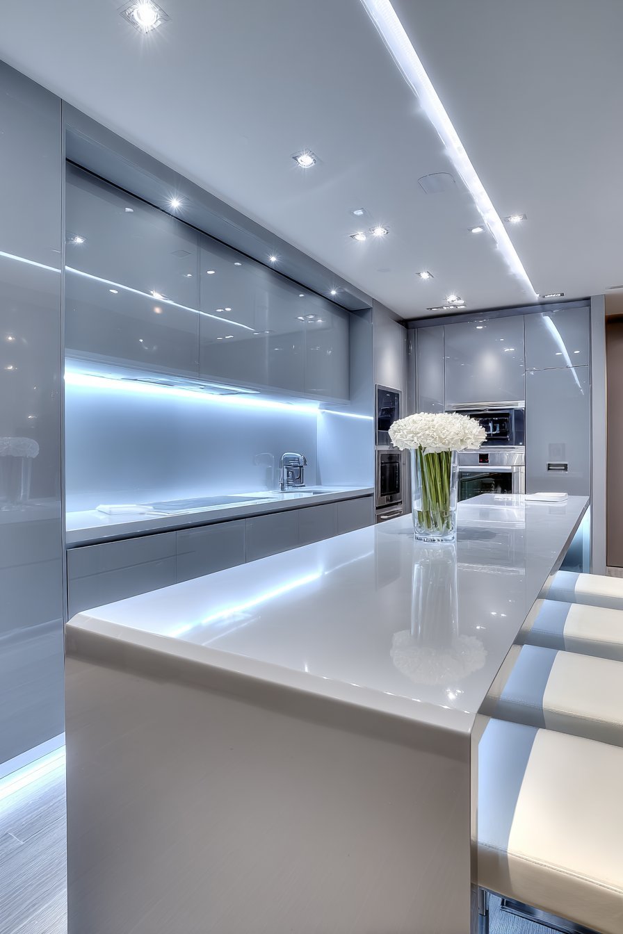 Minimalist Frameless Grey with Integrated Appliances