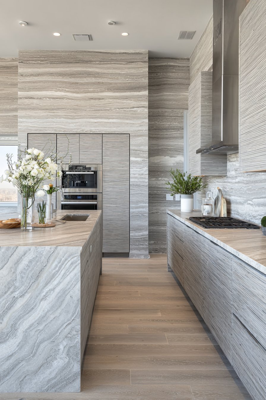 Minimalist Frameless Grey with Integrated Appliances