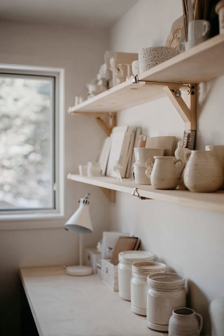 Nursery Workspace Shelving Above Small Desk