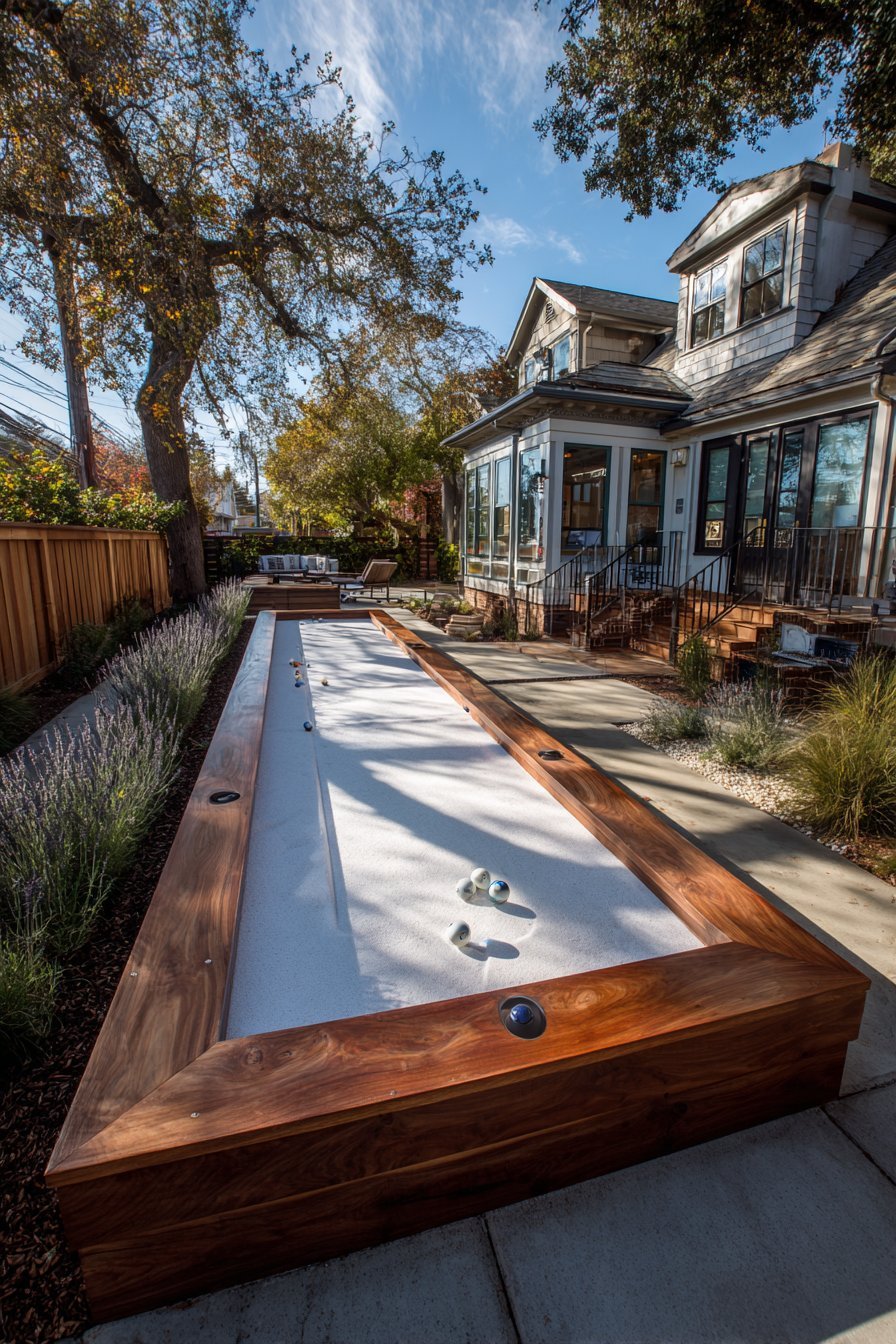 Oyster Shell Bocce Court with Redwood Borders