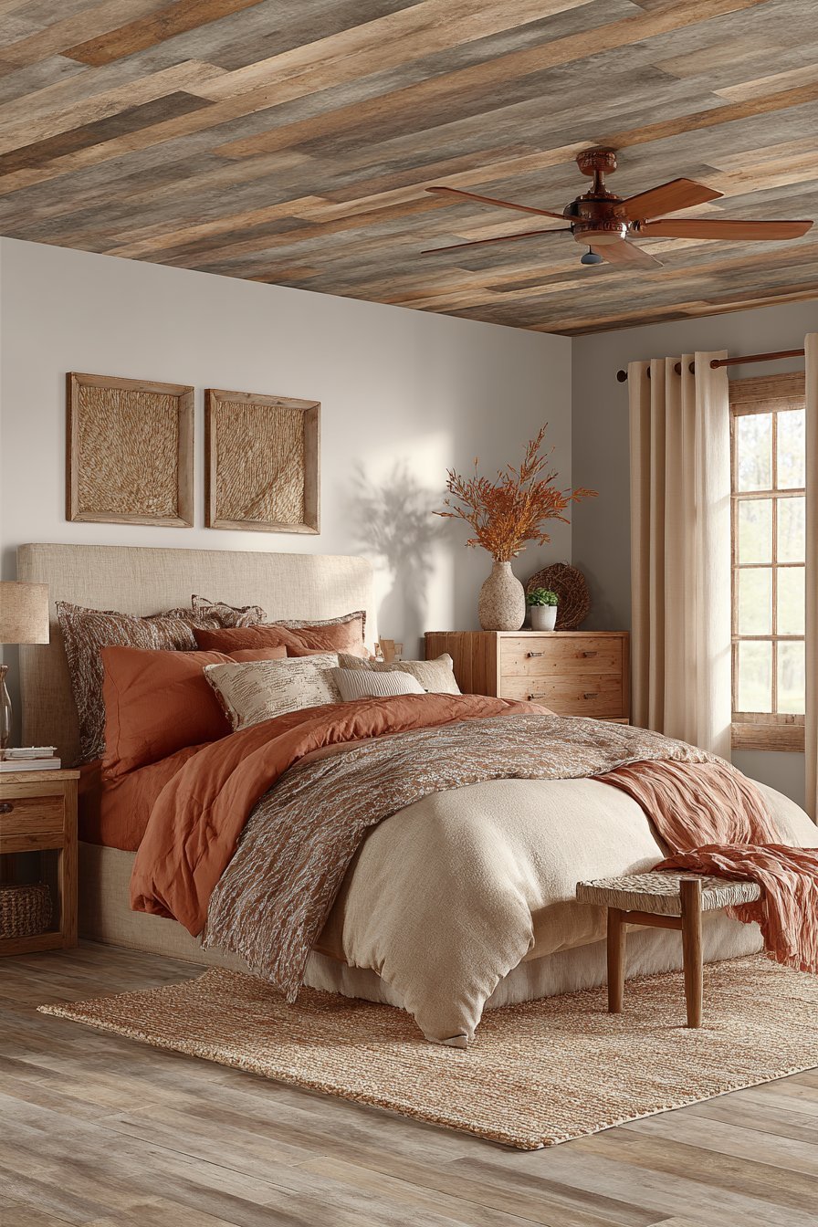 Natural Wood Plank Ceiling Feature