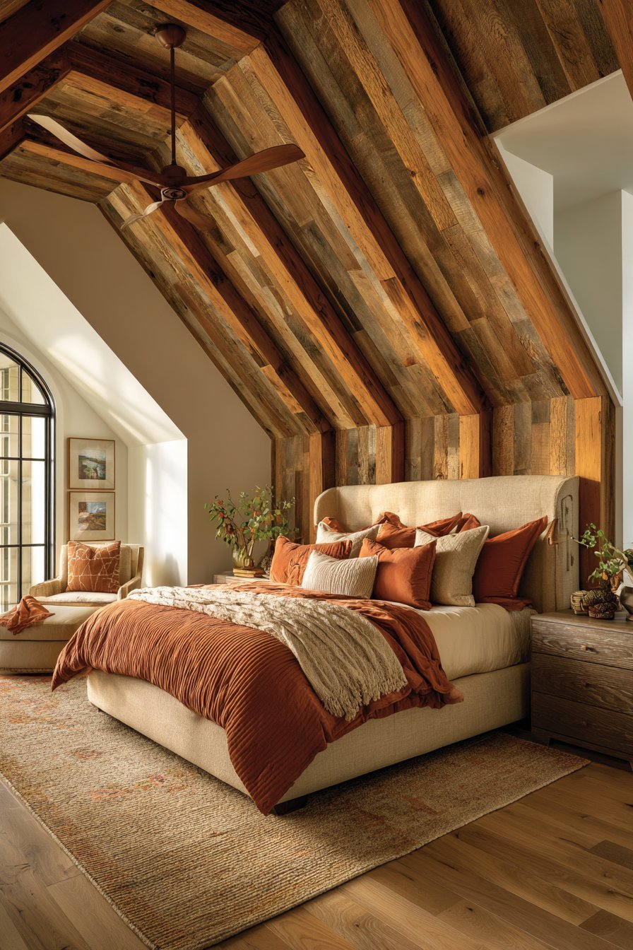 Natural Wood Plank Ceiling Feature