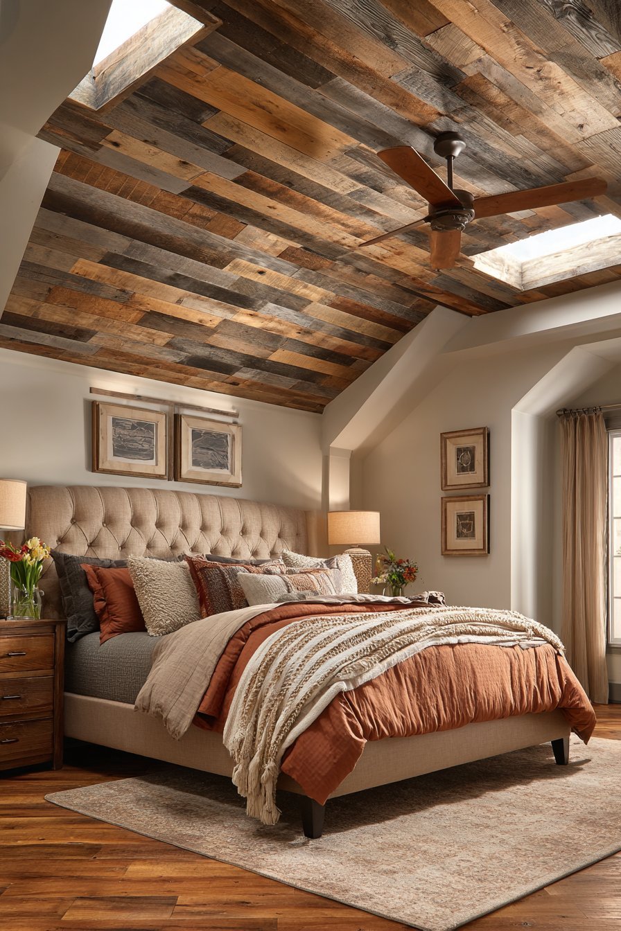 Natural Wood Plank Ceiling Feature