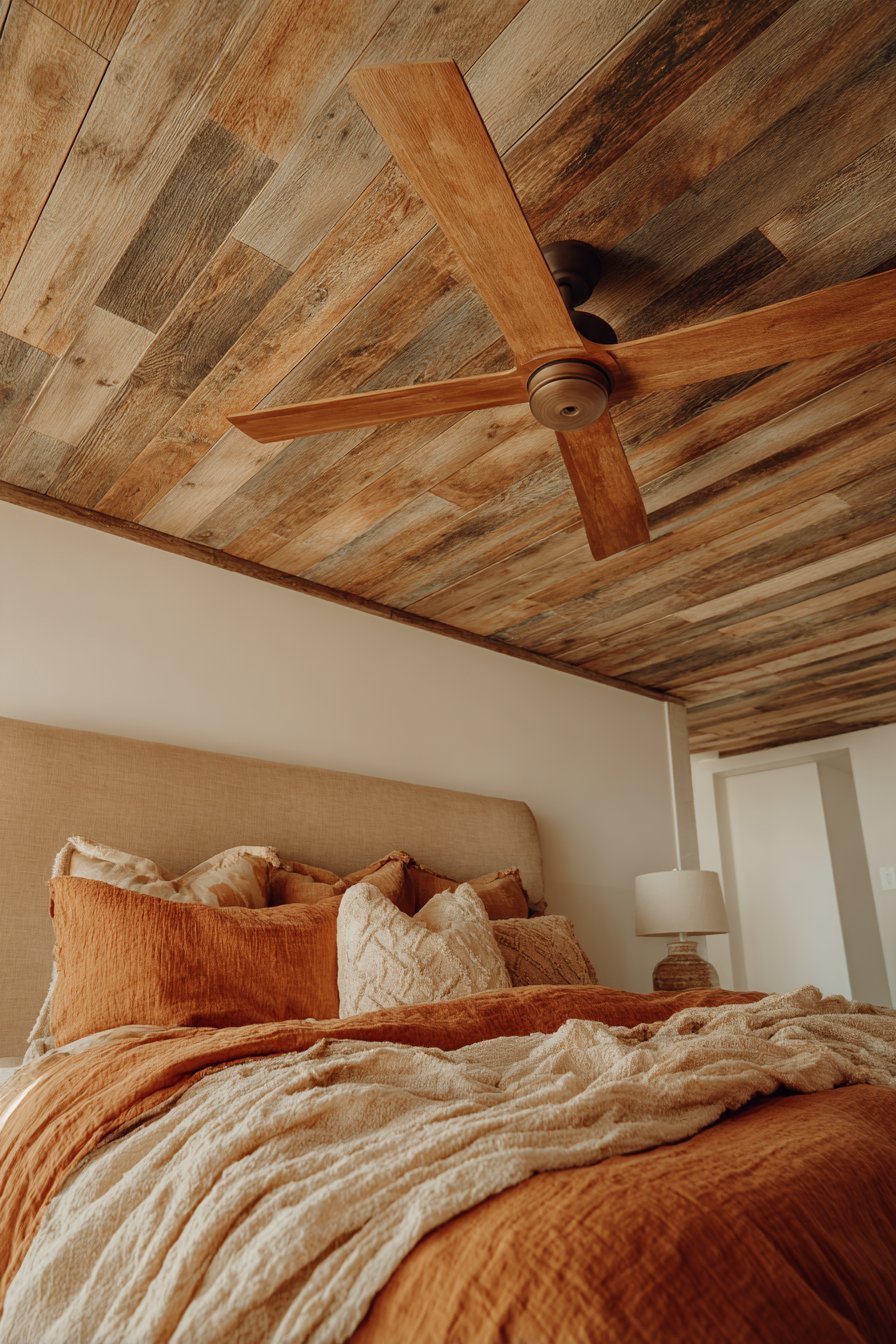 Natural Wood Plank Ceiling Feature