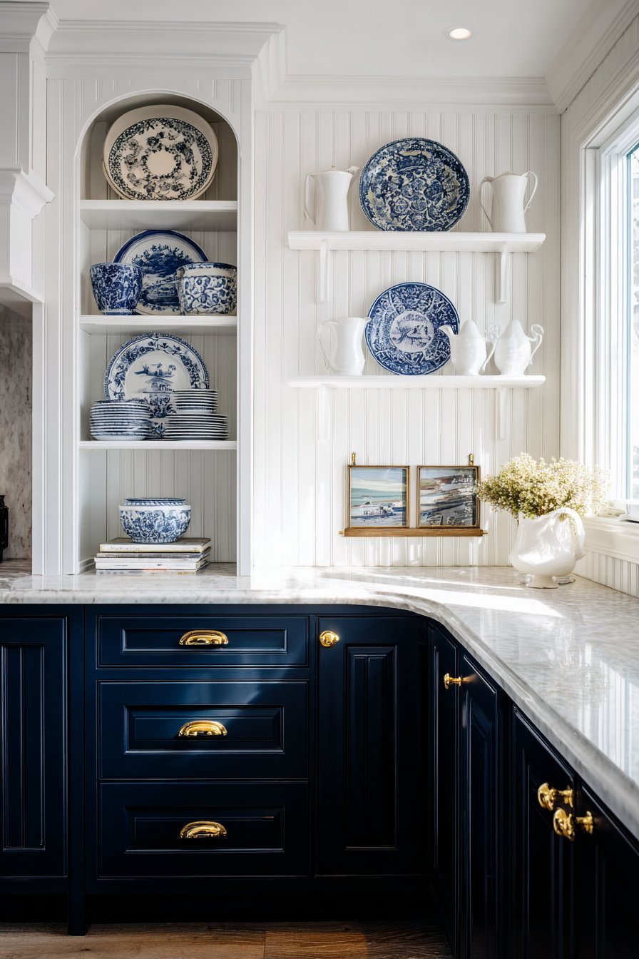 Blue and White Plate Rack Display