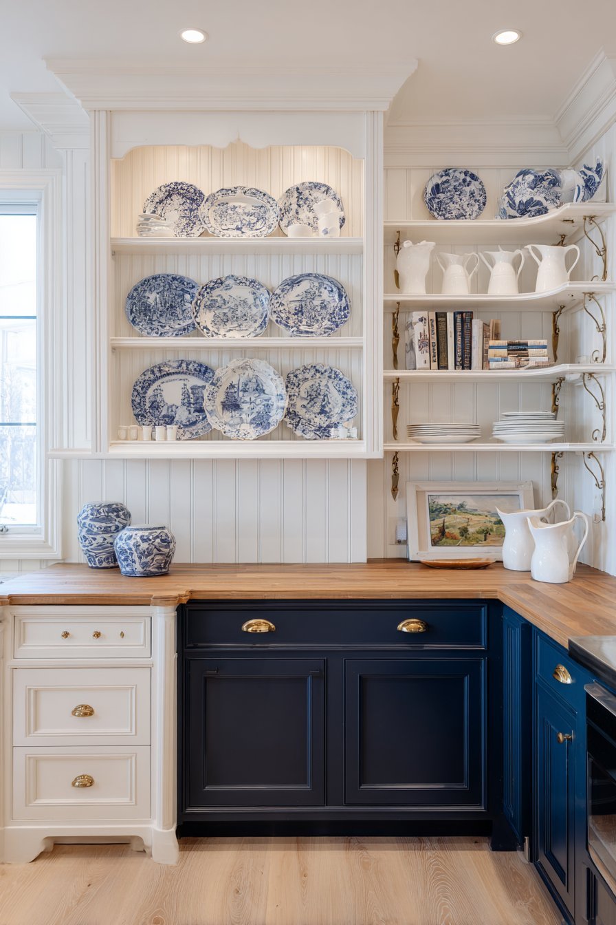 Blue and White Plate Rack Display