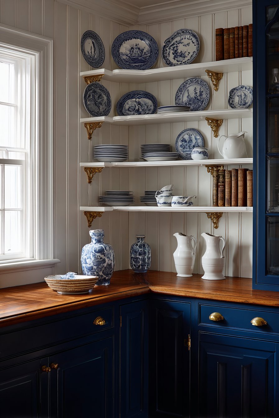 Blue and White Plate Rack Display