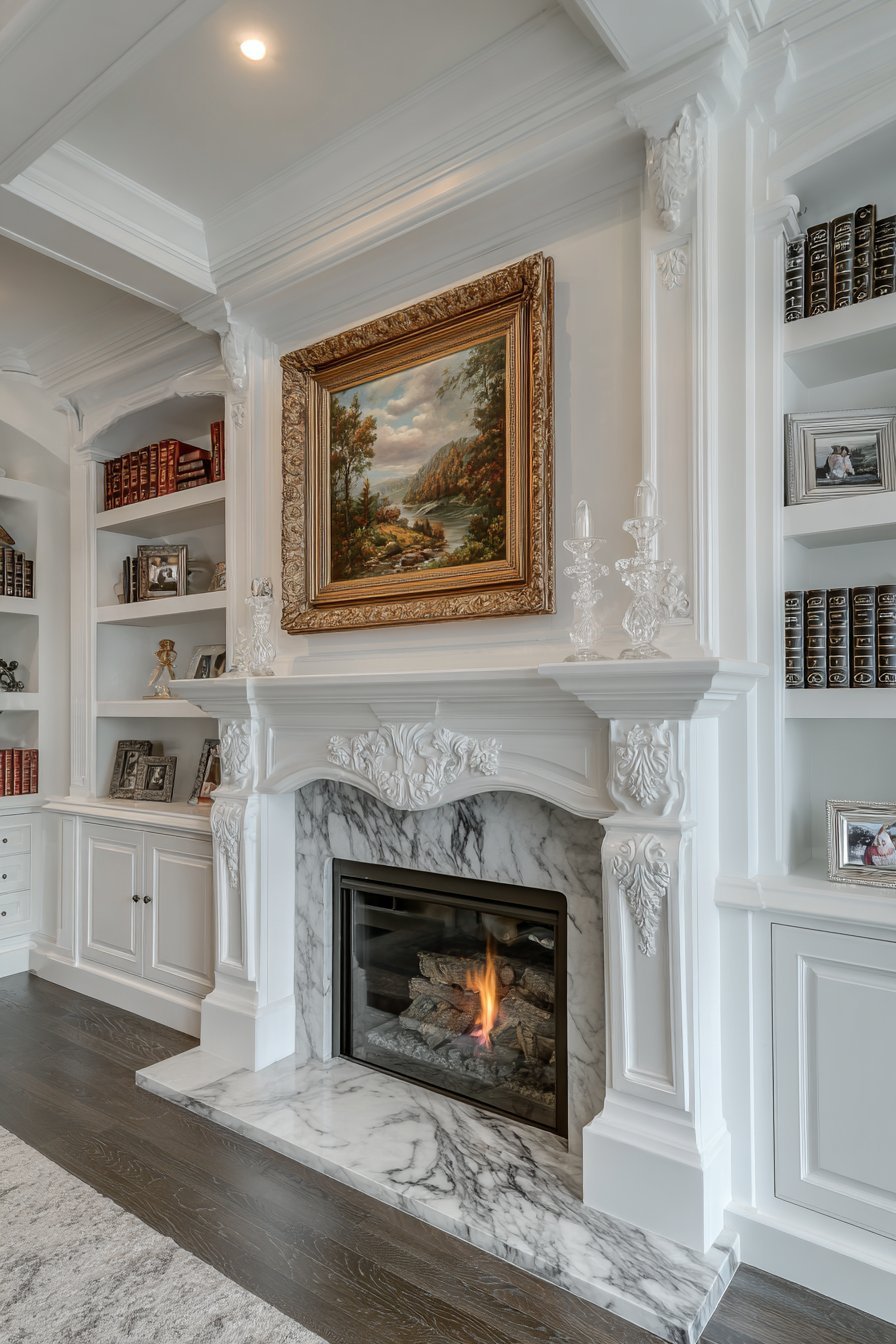 Custom Built-In Bookcases with Fireplace Surround
