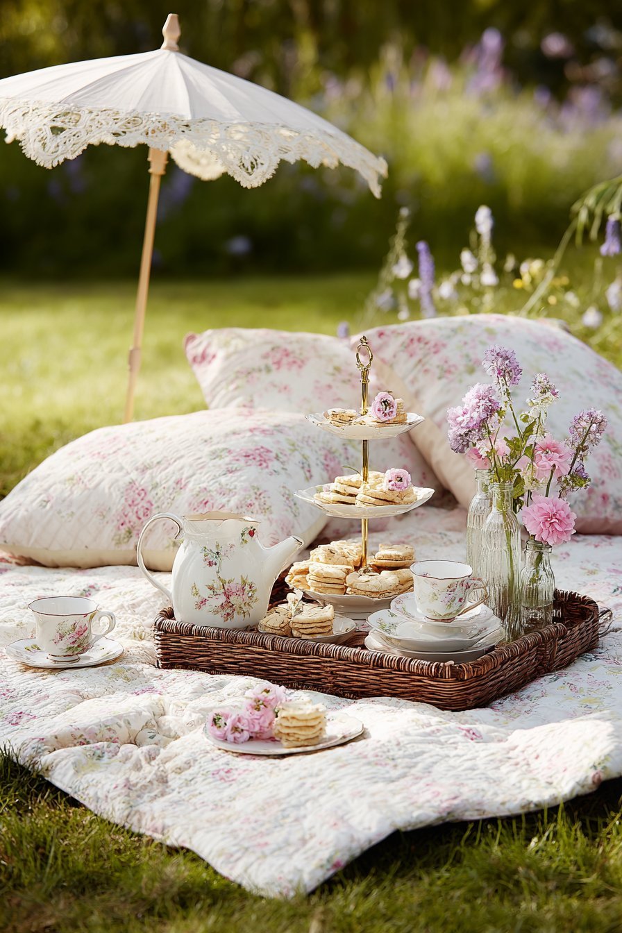 Vintage Quilt Tea Party Setup