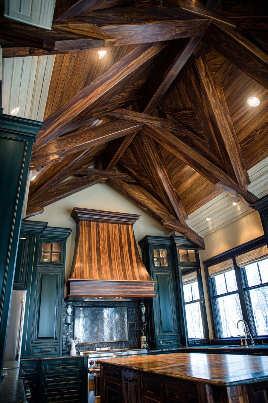 Dramatic Exposed Beam Ceiling Treatment