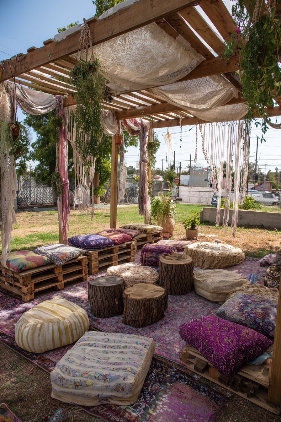 Pallet and Tapestry Canopy Lounge