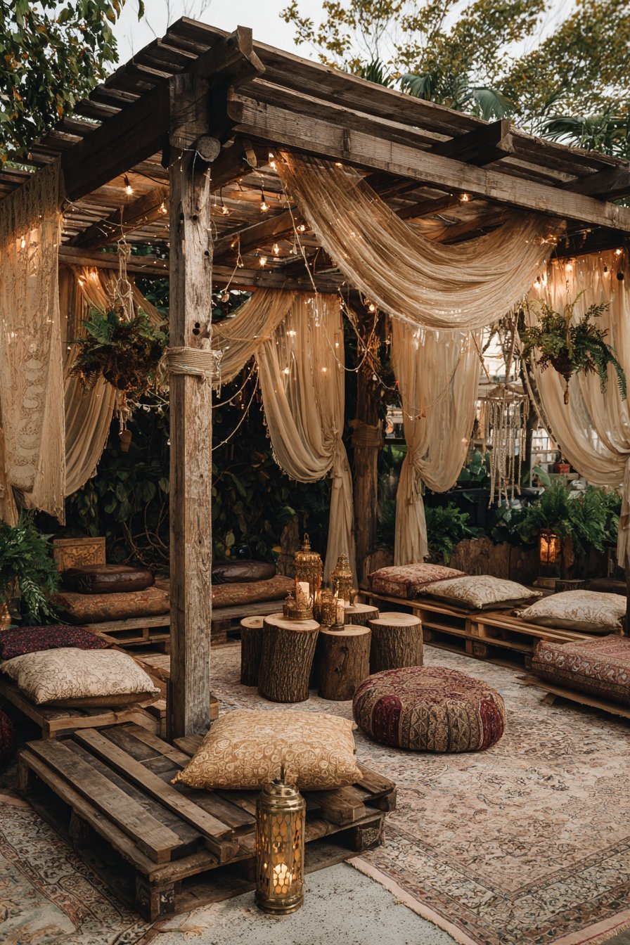 Pallet and Tapestry Canopy Lounge
