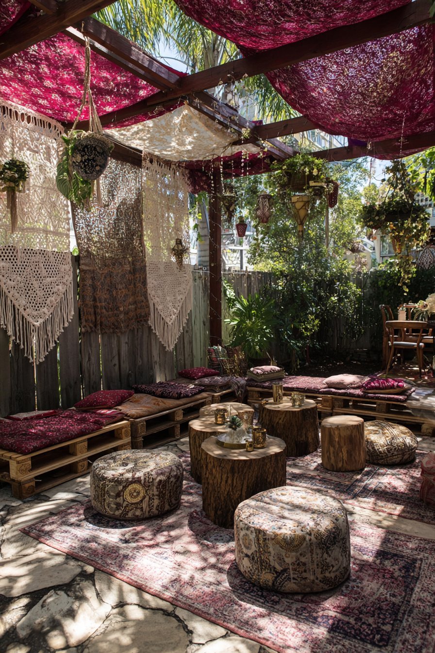 Pallet and Tapestry Canopy Lounge