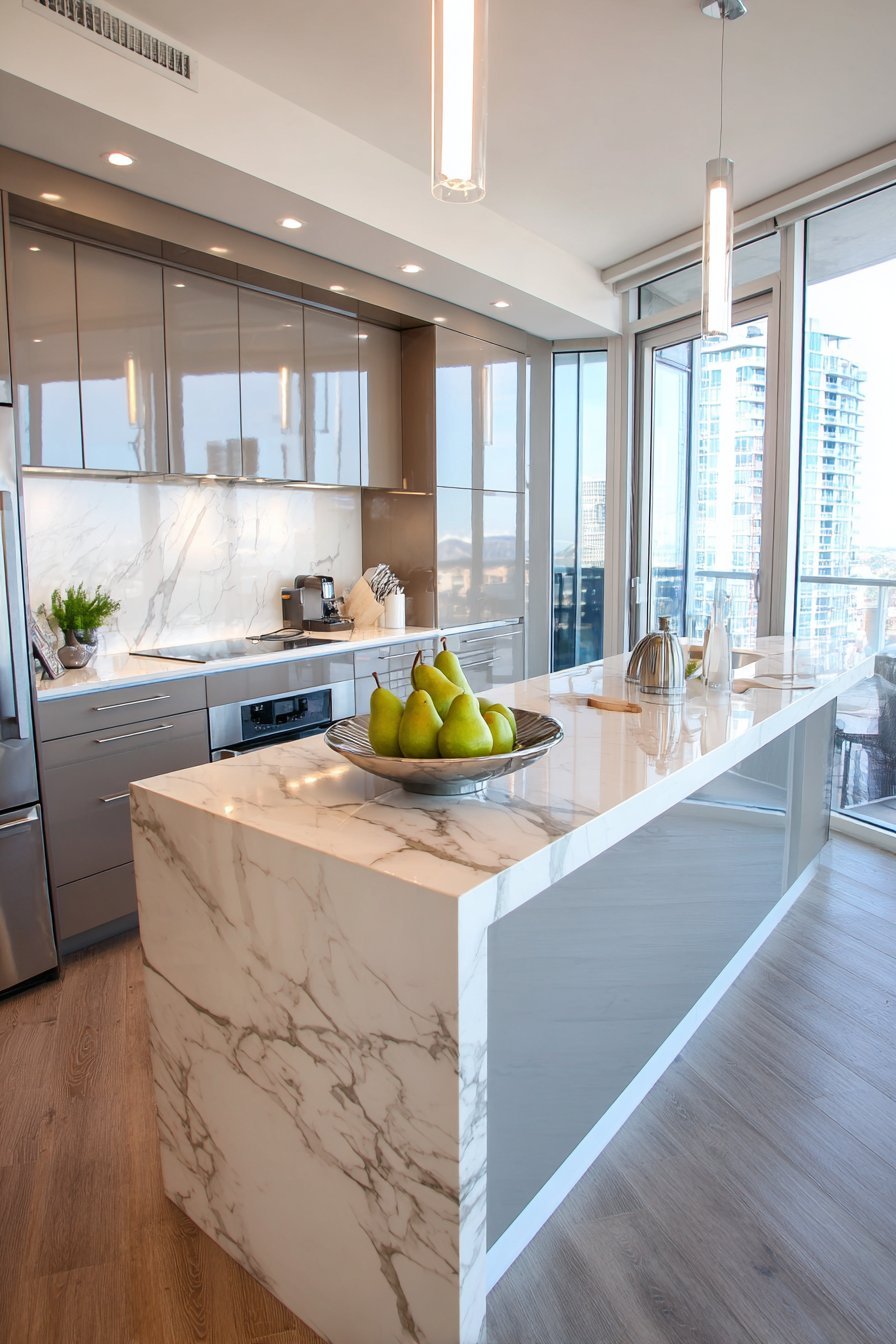 Contemporary Quartz Waterfall Minimalism