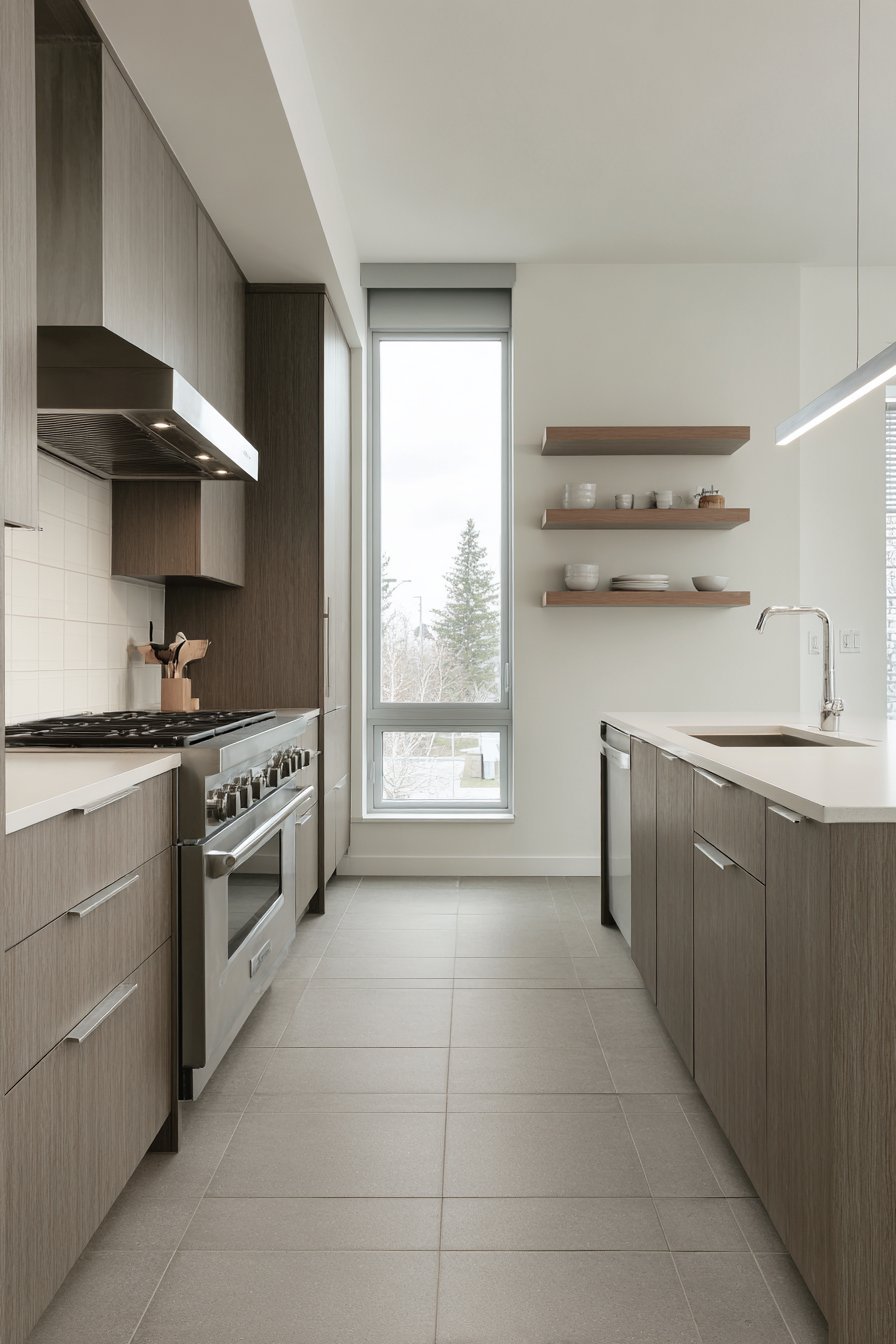 Vertical Storage Kitchen with Floating Shelf