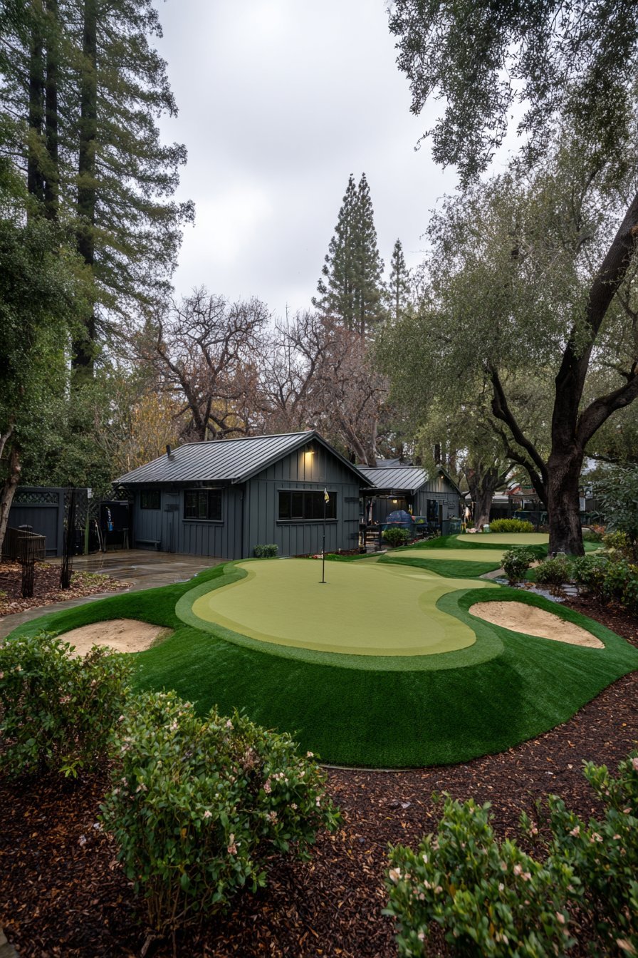 Professional Putting Green with Realistic Features