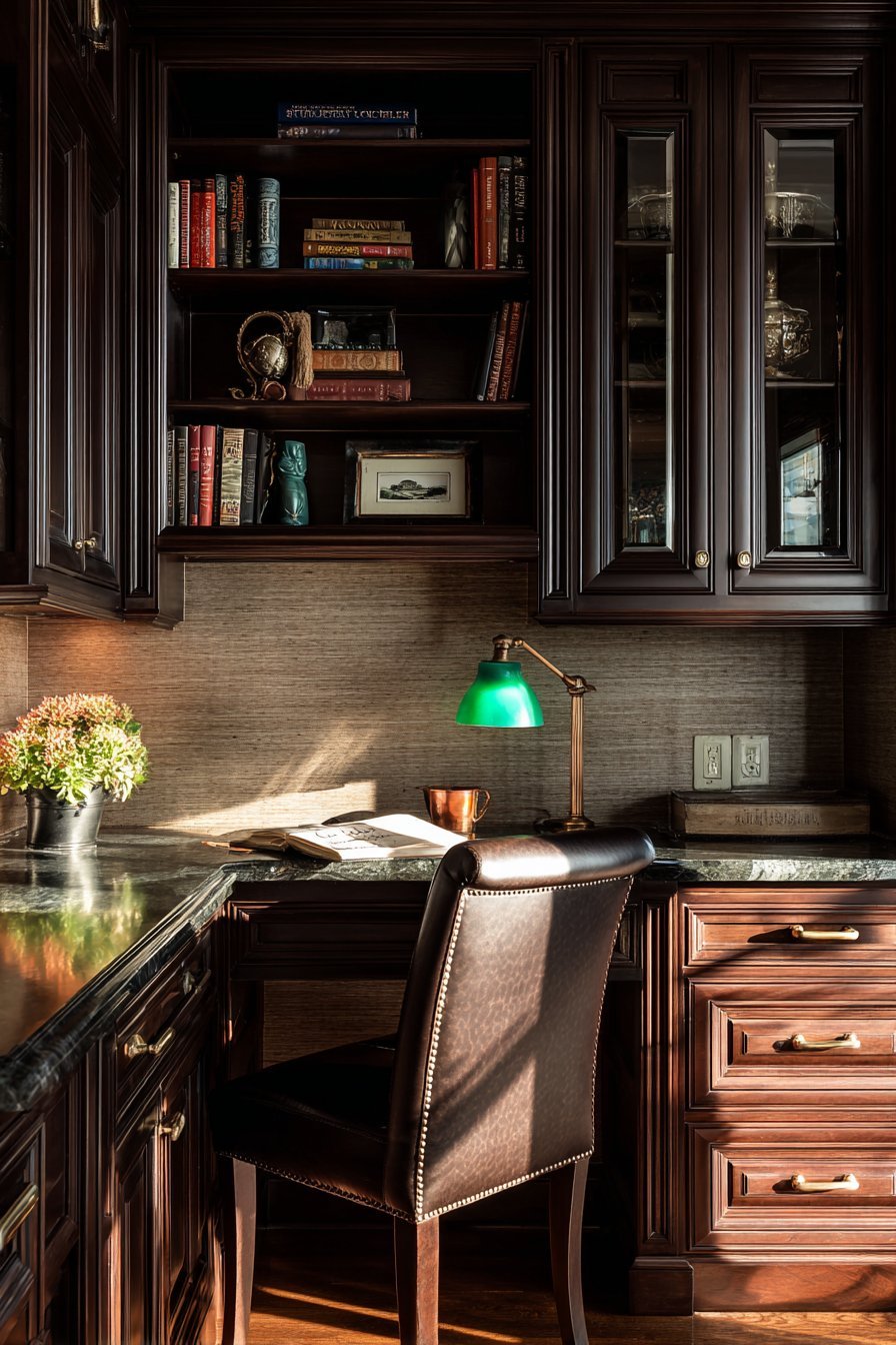 Built-In Desk Area With Live-Edge Walnut
