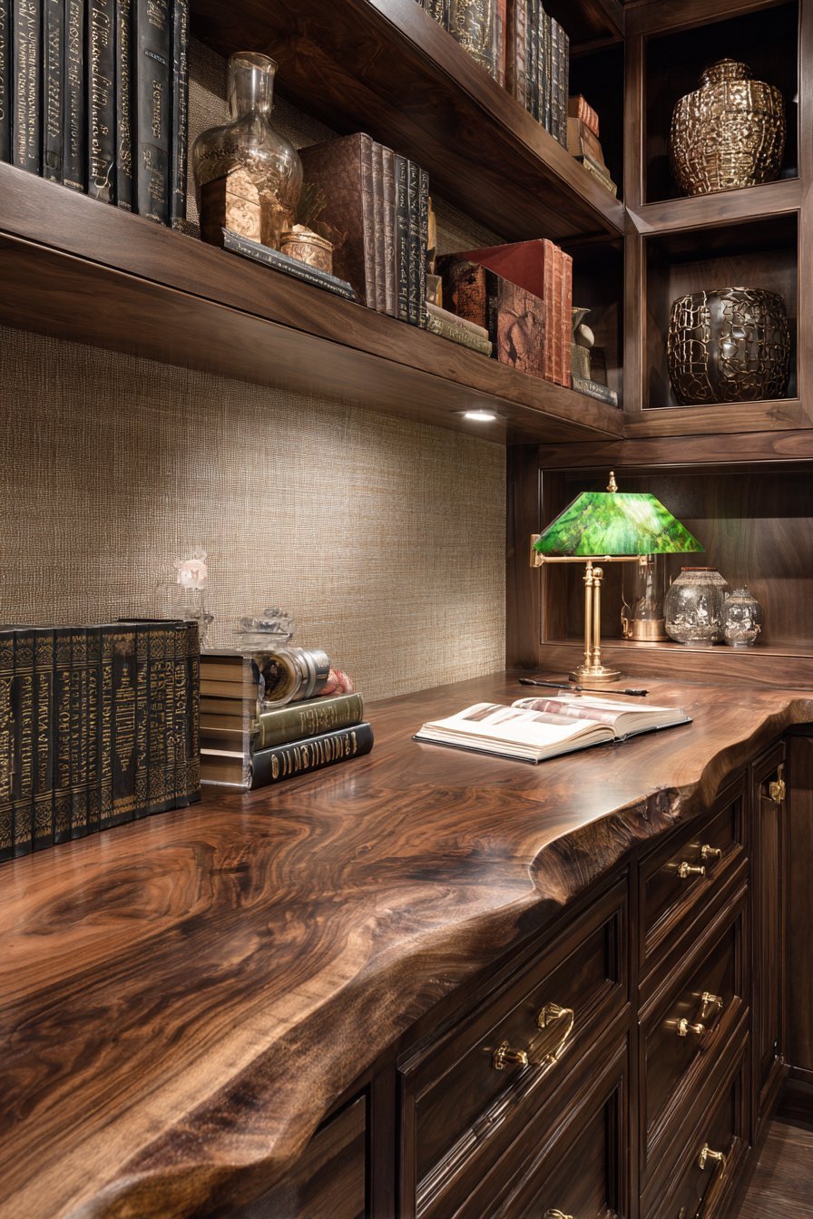 Built-In Desk Area With Live-Edge Walnut