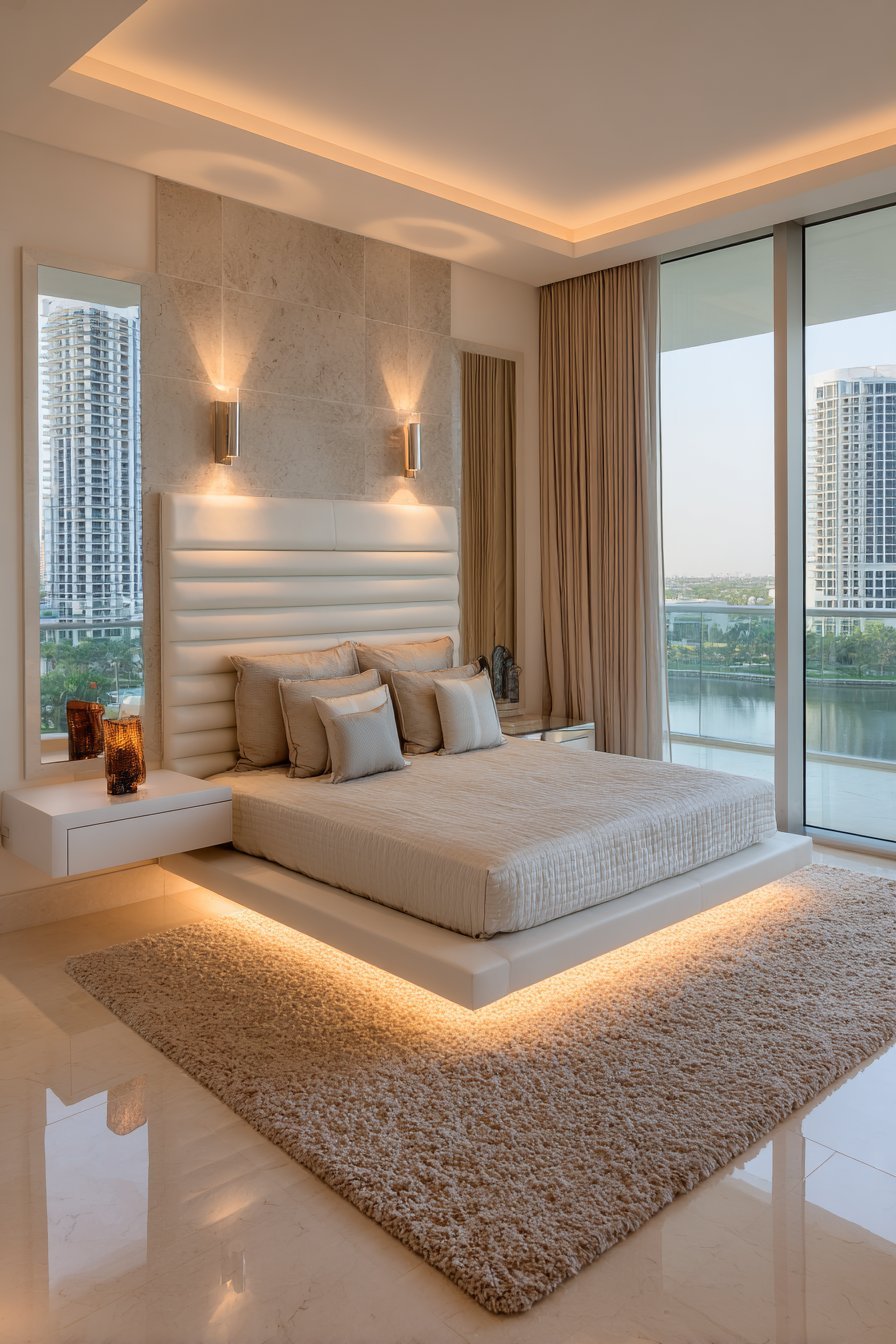 Contemporary Floating Bed Frame