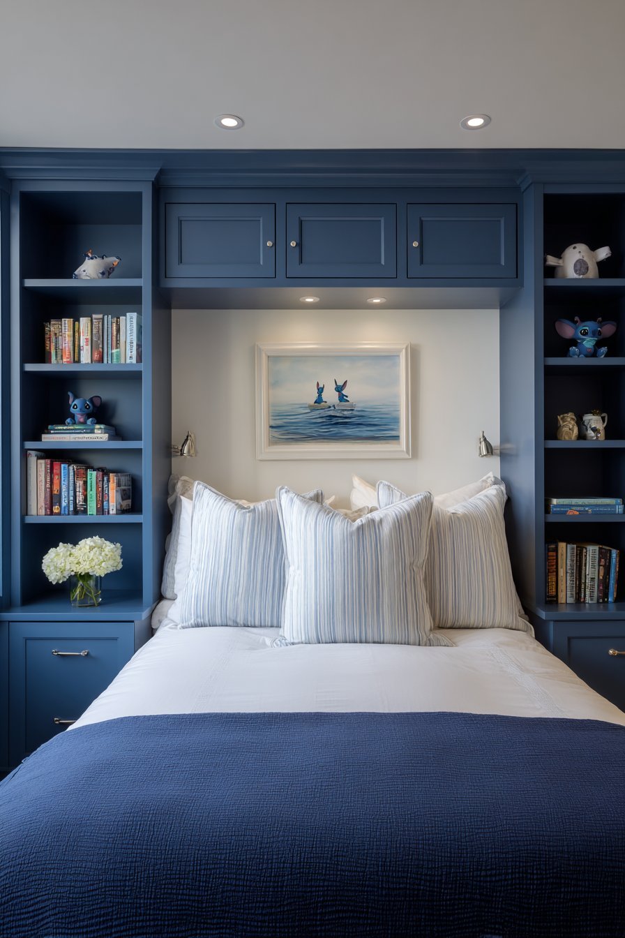 Custom Navy Built-In Shelving