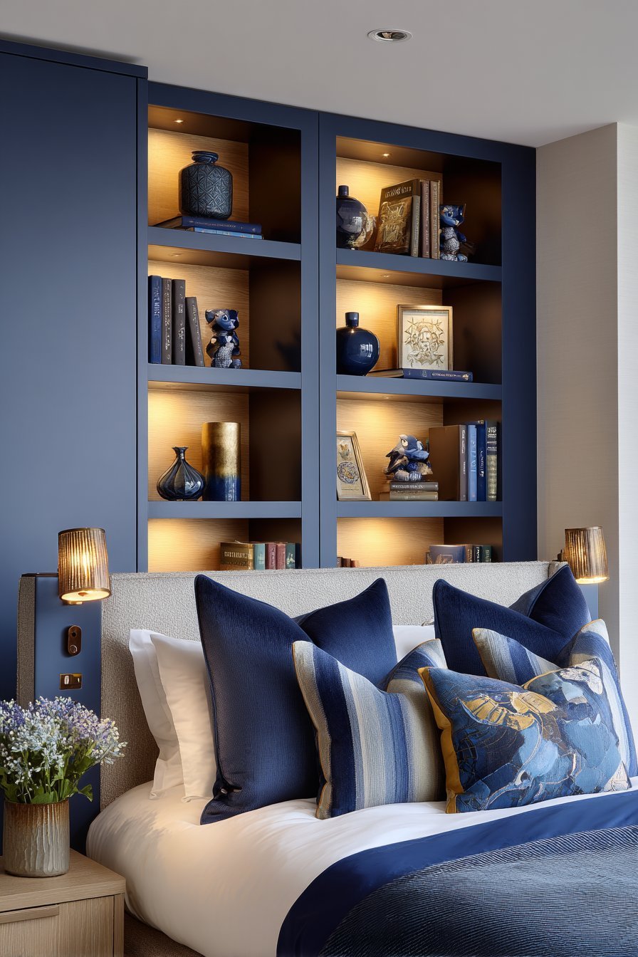 Custom Navy Built-In Shelving