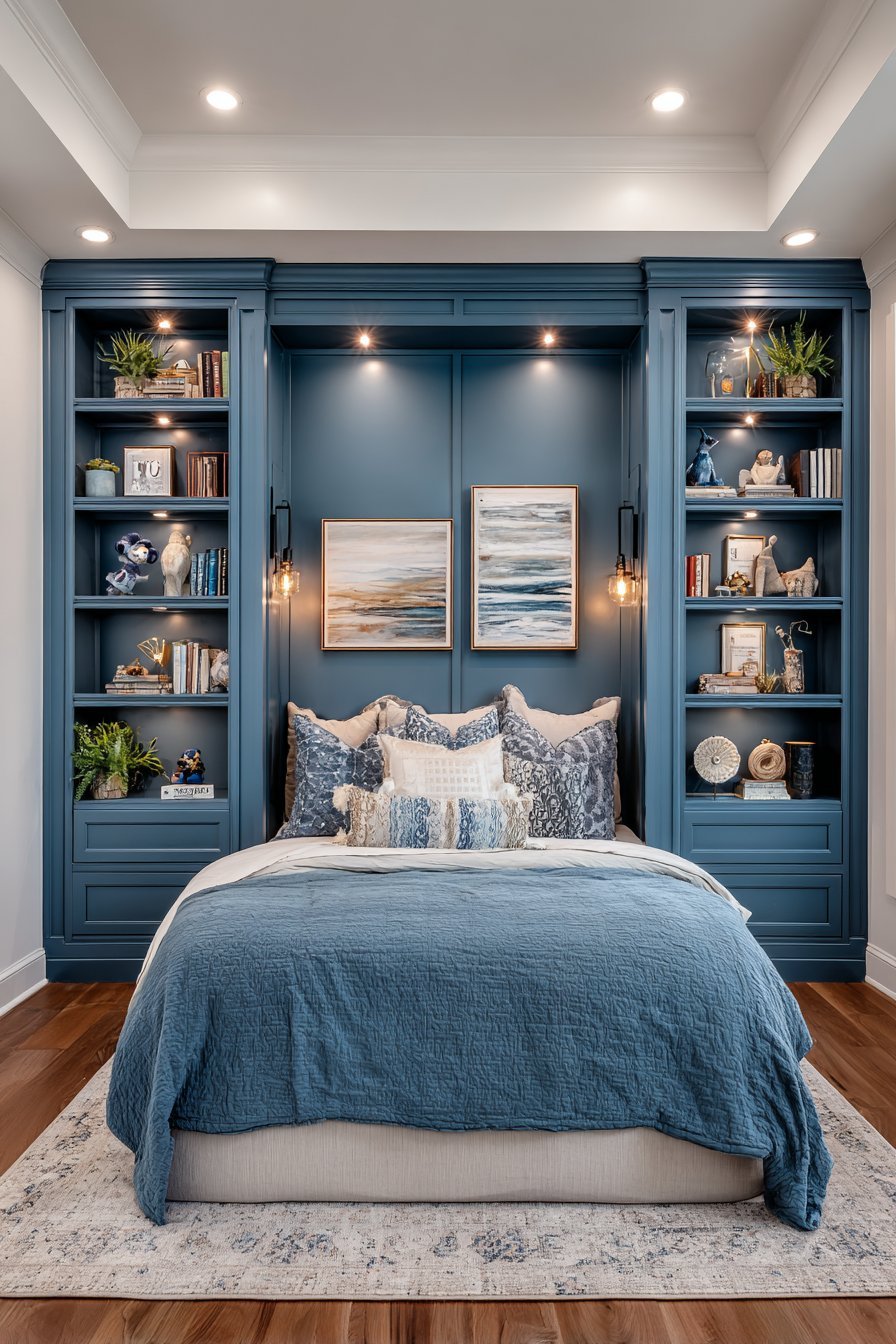 Custom Navy Built-In Shelving